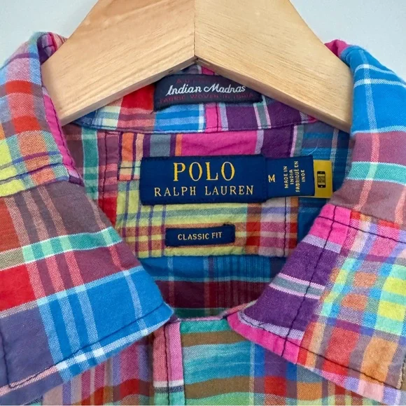 Polo Ralph Lauren Classic Fit Patchwork Madras Camp Shirt 100% Cotton Medium - Picture 2 of 14